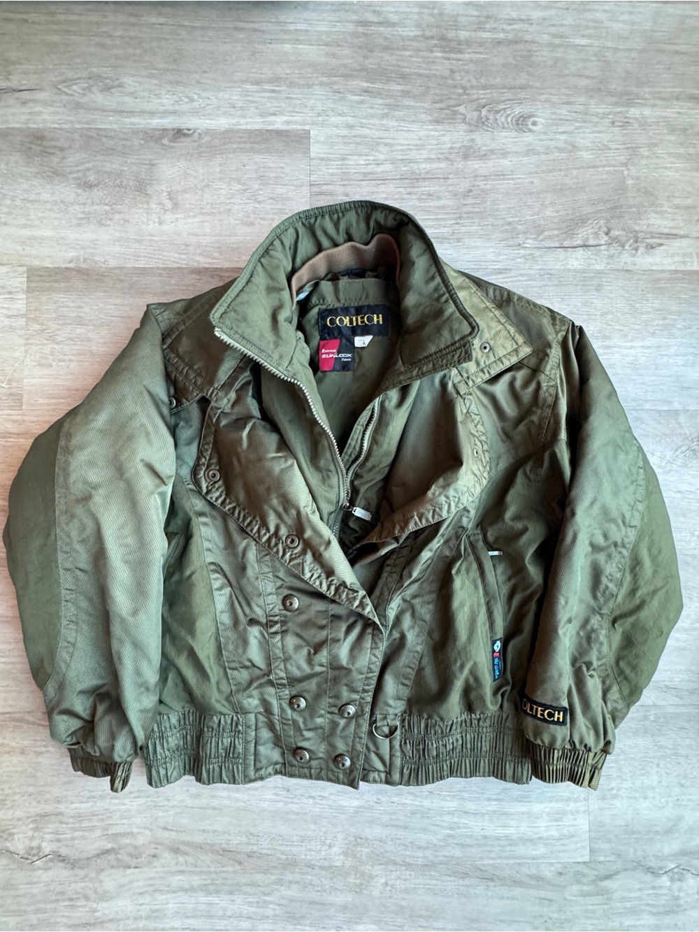 Vintage Coltech Olive Green Skin Jacket with Hood Sz 8